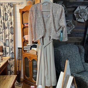 Studio One Lace Overlay Beige Midi Dress